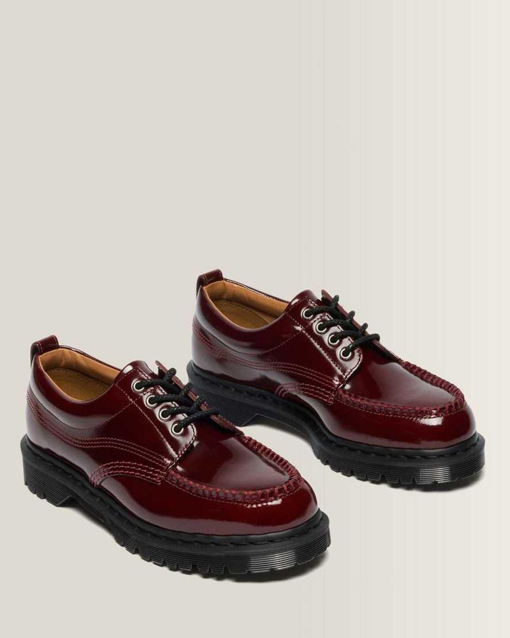 Dr. Martens Red Laque Leather Lowell Laque Moc Toe Shoes for men