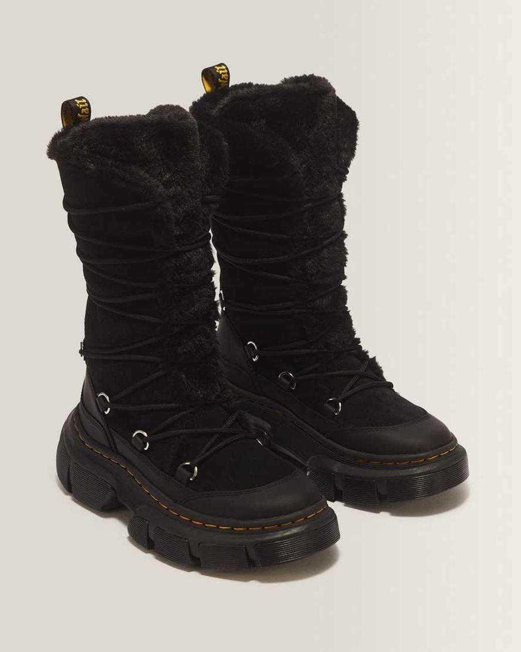 Dr. Martens Black Dmxl 7 Tie Faux Fur & Leather Boots