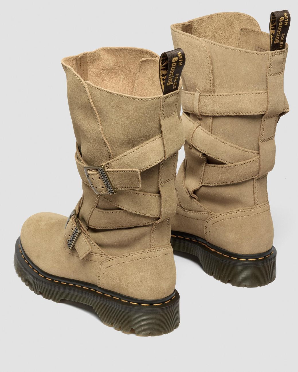 Dr. Martens Anistone Suède Biker Laarzen Met Twee Riemen in het Natural