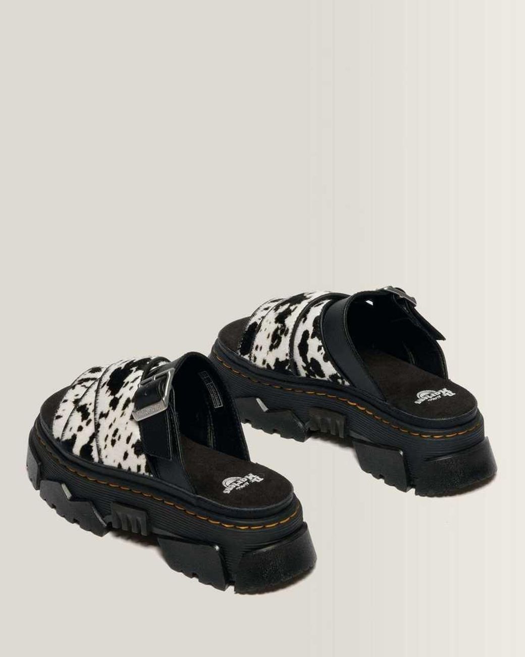 Dr. Martens Black Mattison Slides Dalmatian Hair On Leather Sandals