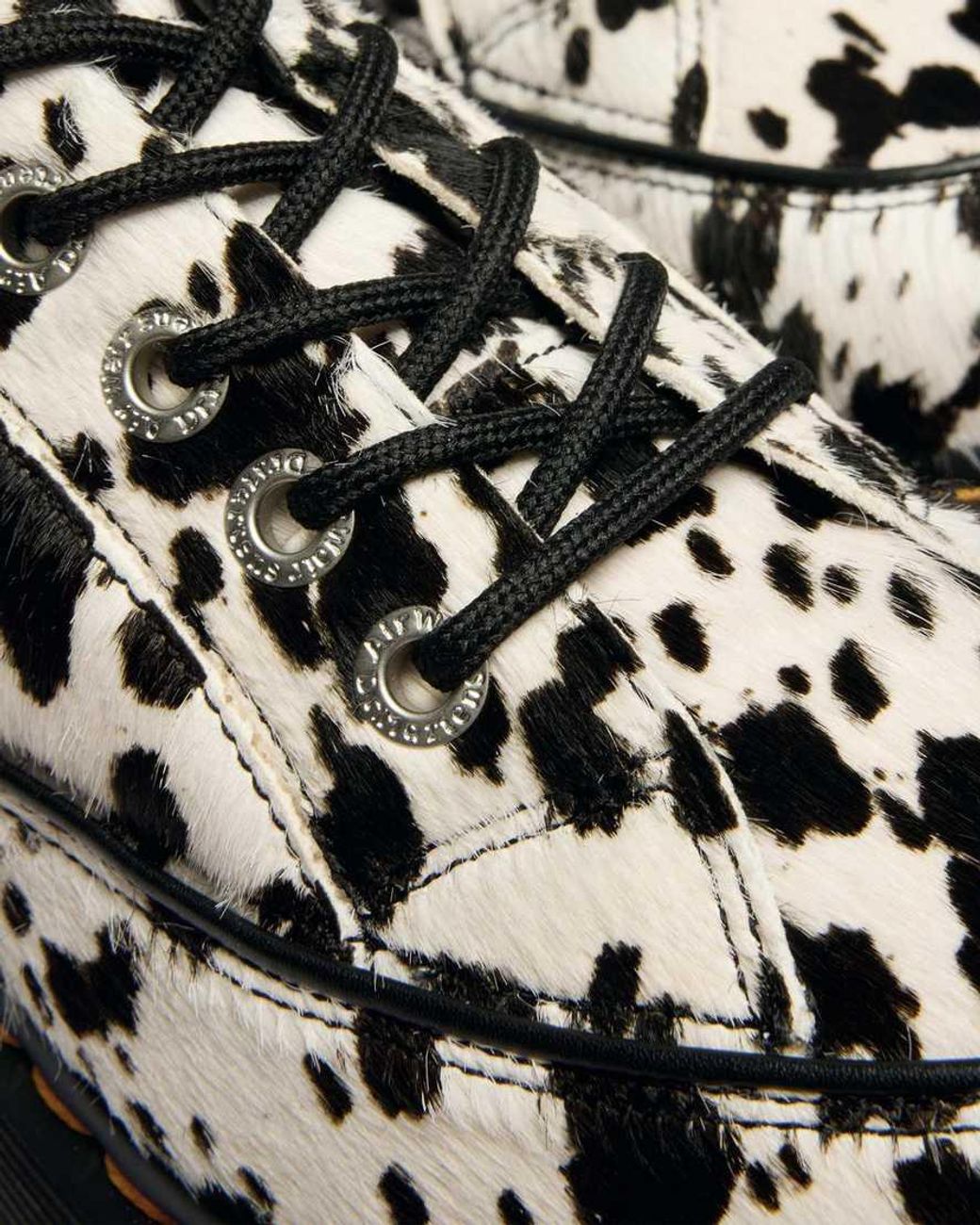 Dr. Martens Black Buzz -Eye Dalmatian Hair On Leather Shoes
