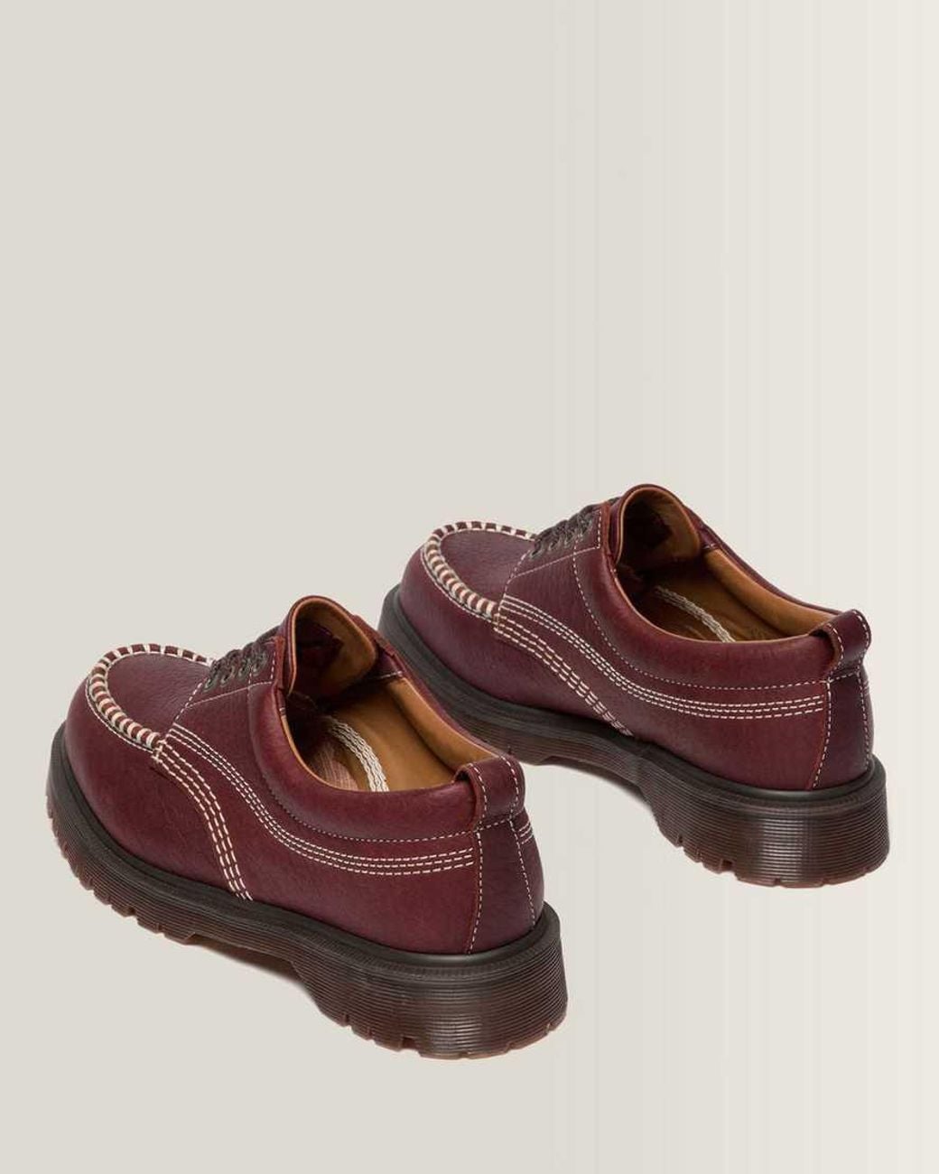 Dr. Martens Red Lowell Wild Grain Leather Moc Toe Shoes for men