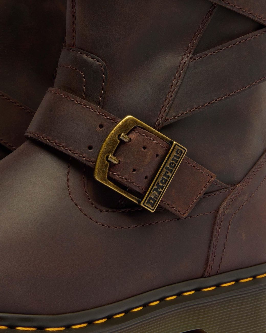 Dr. Martens Anistone Crazy Horse Leren Biker Laarzen Met Twee Riemen in het Brown