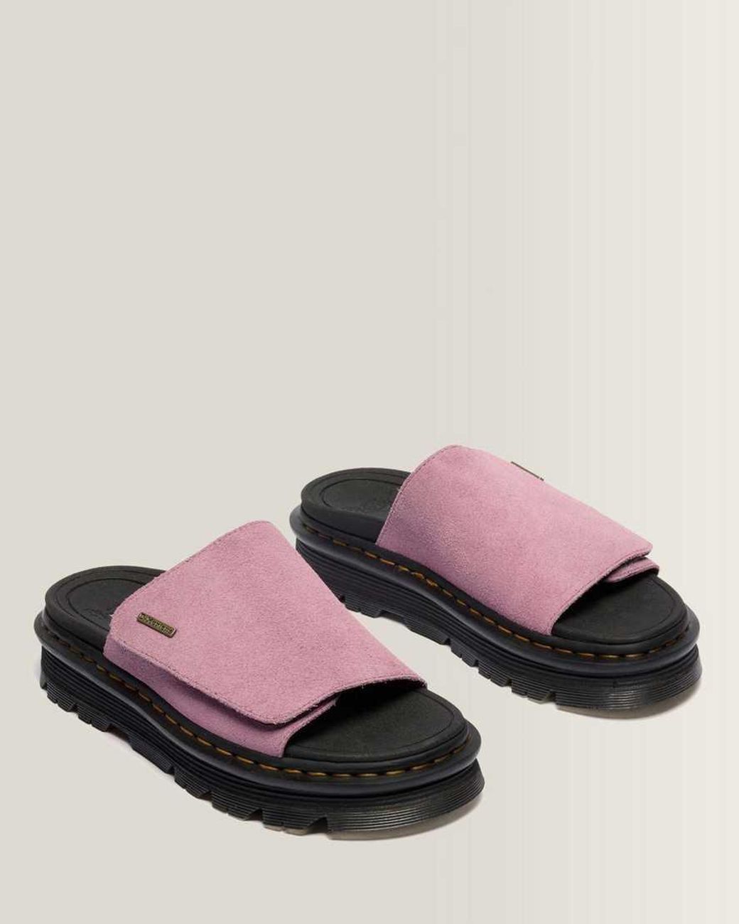Dr. Martens Pink Zebzag Suede Platform Slides