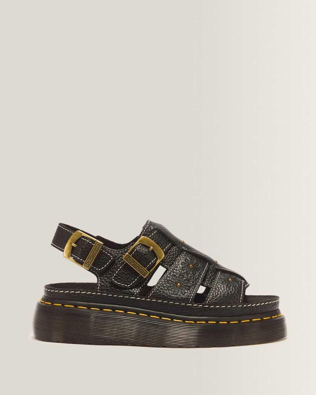 Dr. Martens Black Wrenlie Open Toe Nappa Leather Fisherman Platform Sandals