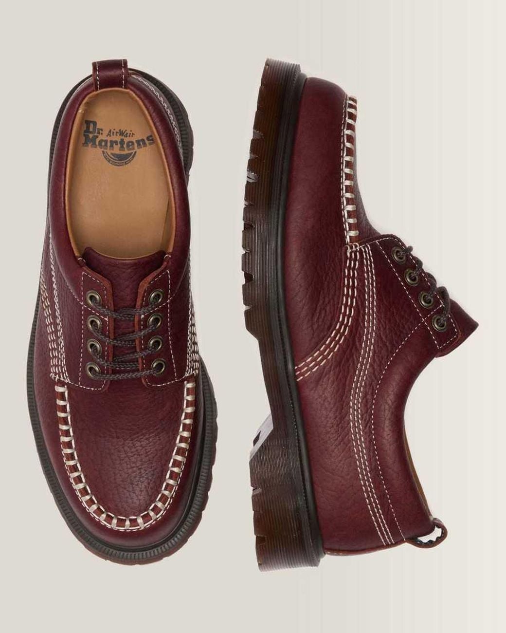 Dr. Martens Red Lowell Wild Grain Leather Moc Toe Shoes for men