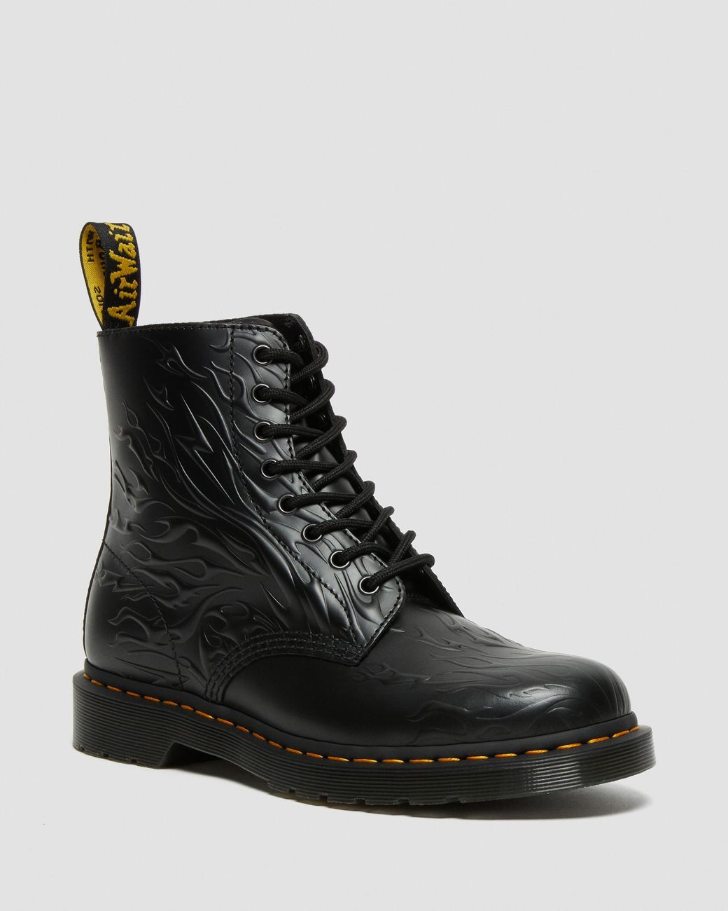 Dr. Martens 1460 Flames Emboss Leather Lace Up Boots in Black Lyst