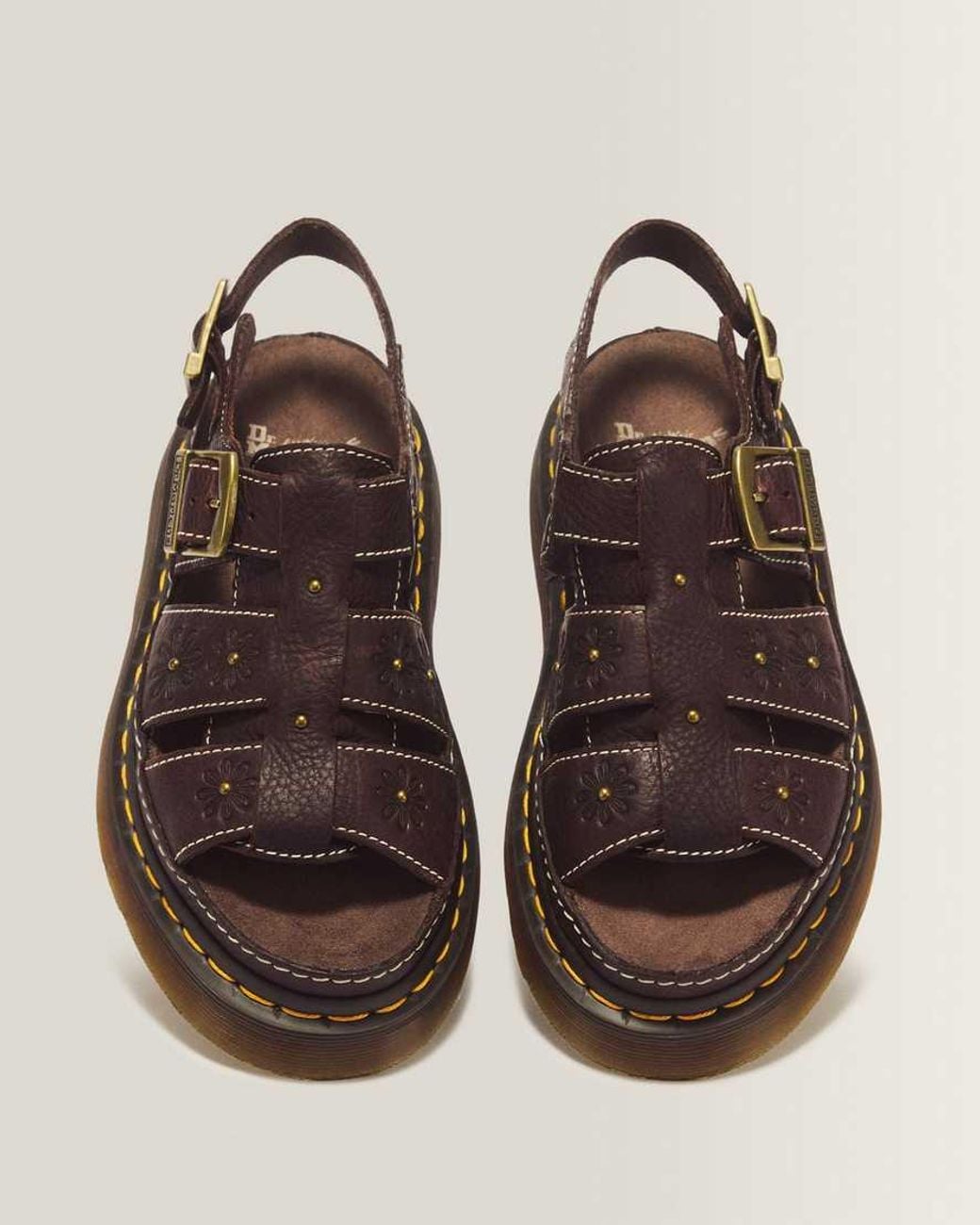 Dr. Martens Brown Wrenlie Open Toe Grizzly Leather Fisherman Platform Sandals