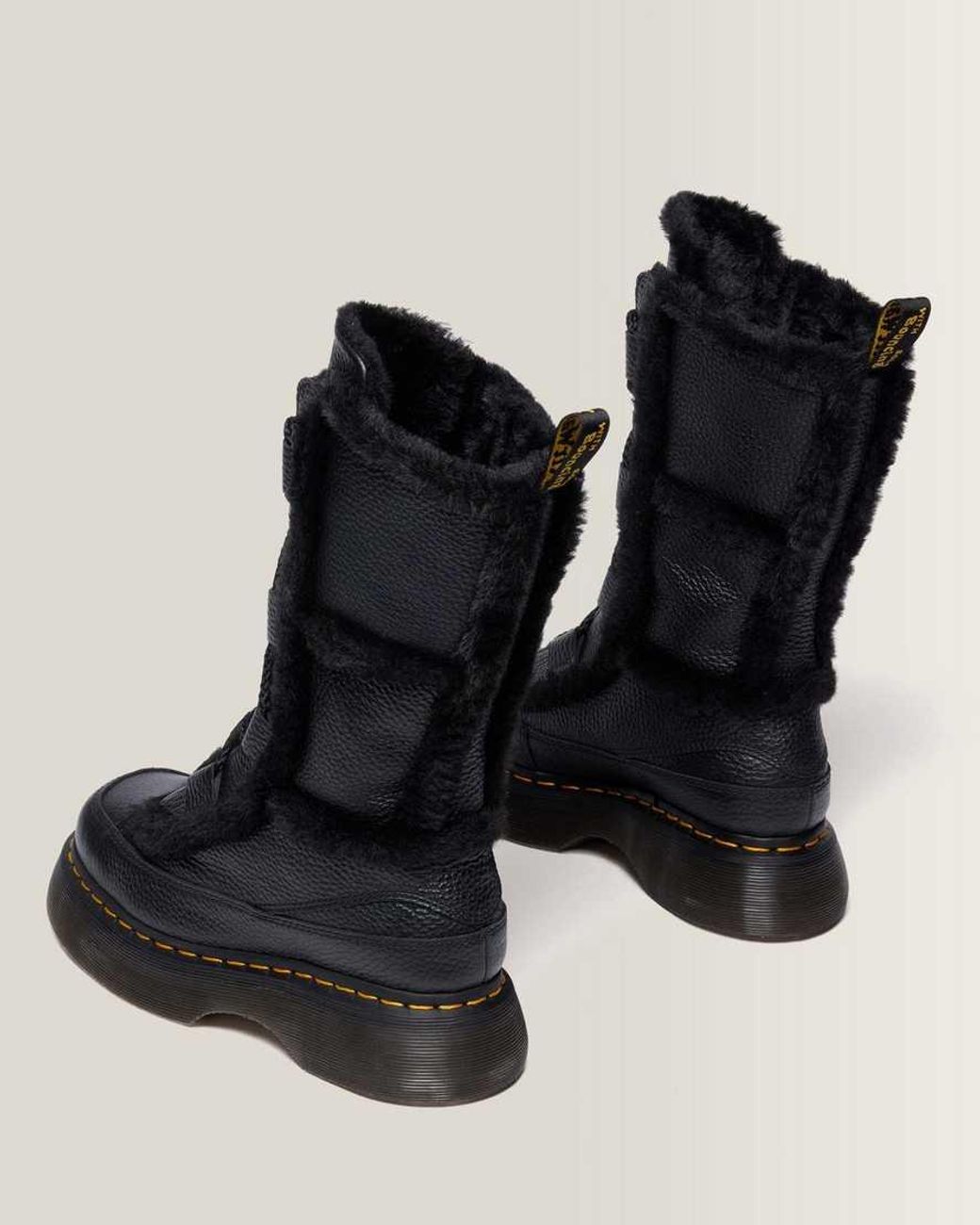 Dr. Martens Black Buzz Lace Up Faux Fur Lined Milled Nappa Leather Boots