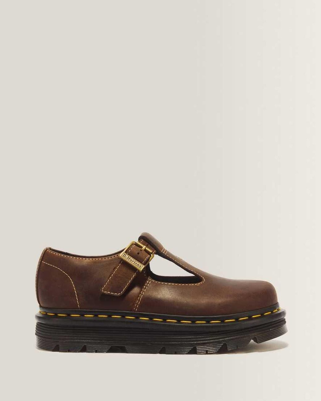 Dr. Martens Brown Zebzag Crazy Horse Leather Mary Jane Shoes