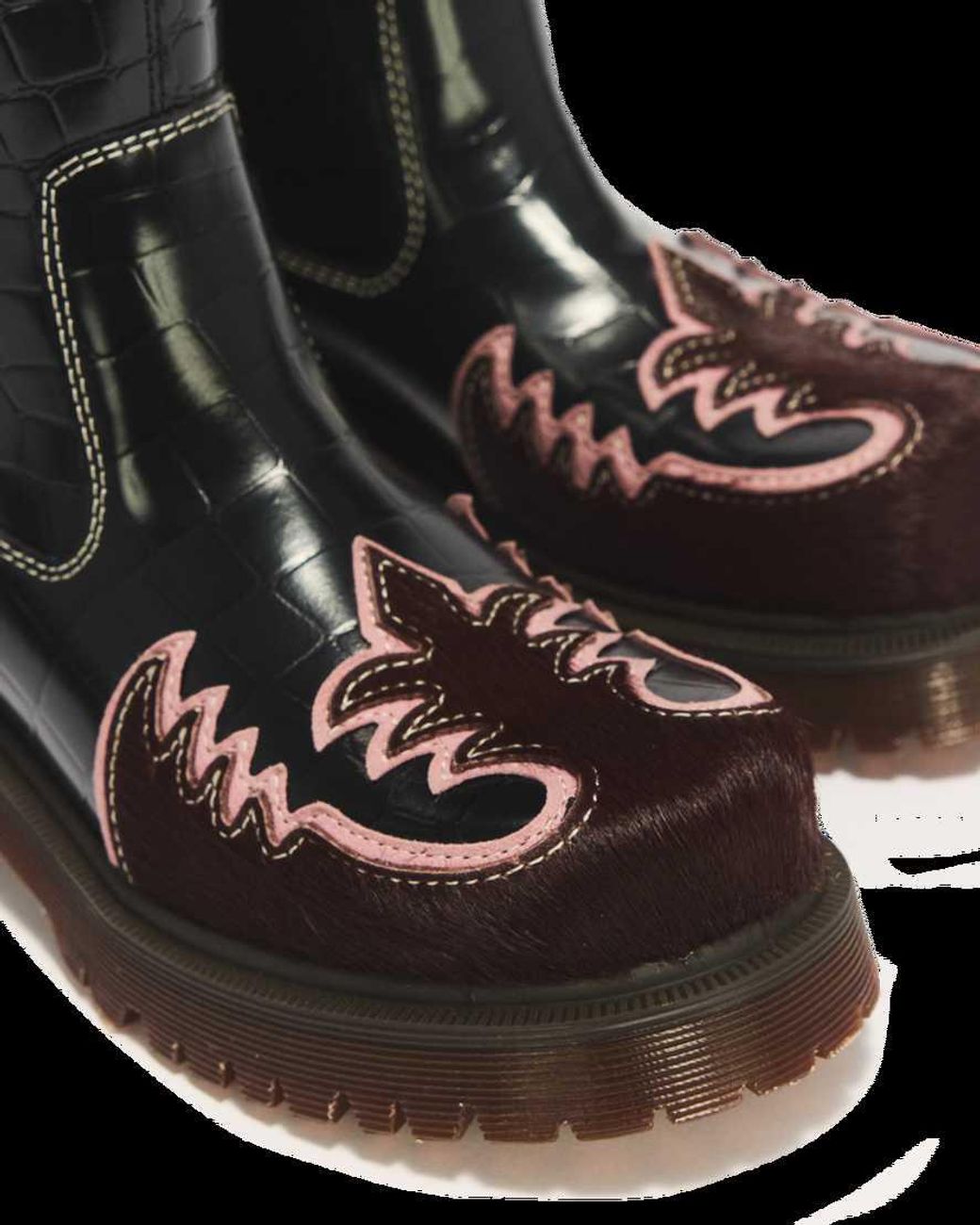 Dr. Martens Black Rejena Hi Croc Emboss & Hair On Leather Boots