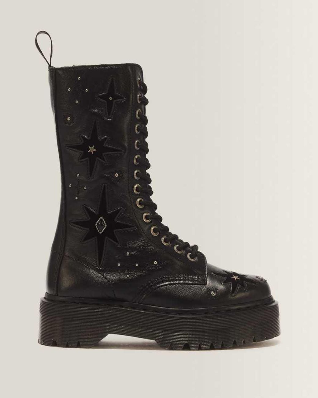 Dr. Martens Black 1B99 Wmg 14 Eye Leather & Velvet Lace Up Boots