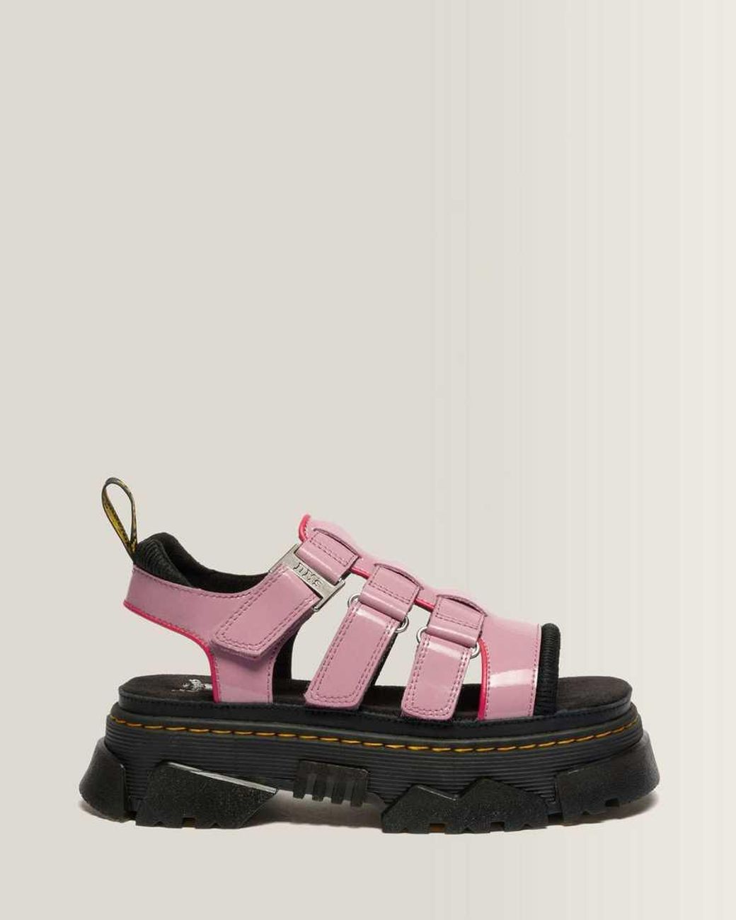 Dr. Martens Pink Mattison Three Strap Soft Patent Leather Sandals
