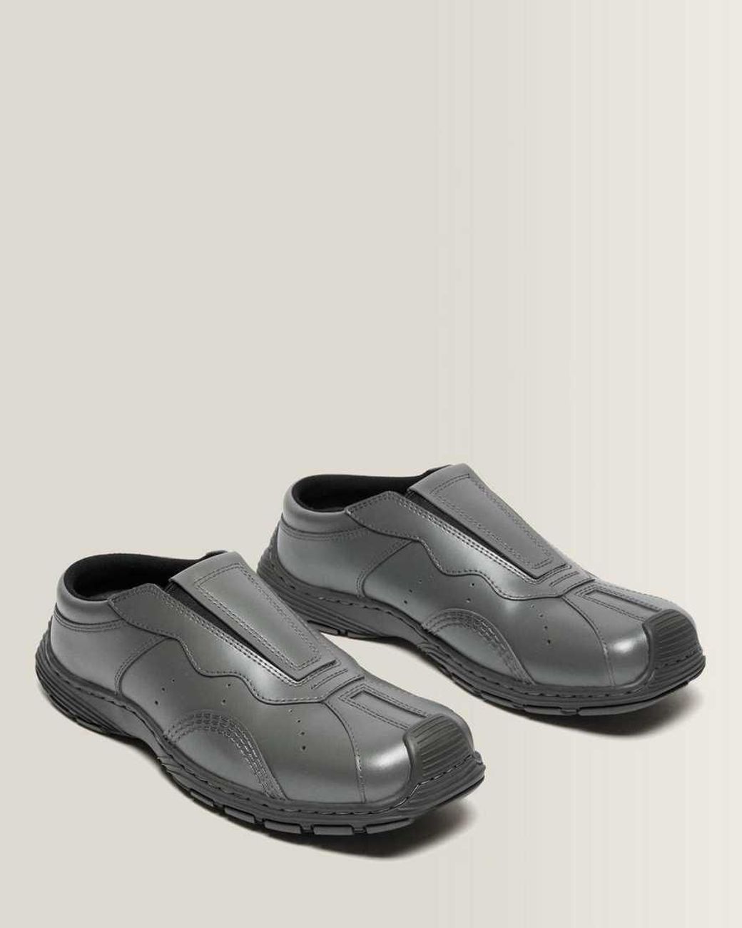 Dr. Martens Gray Aurix Satin Finish Leather Mules Shoes for men
