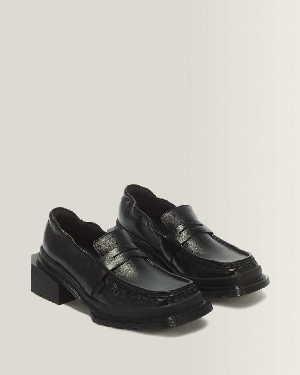 Dr. Martens Black Maybole Square Toe Ruched Leather Loafers