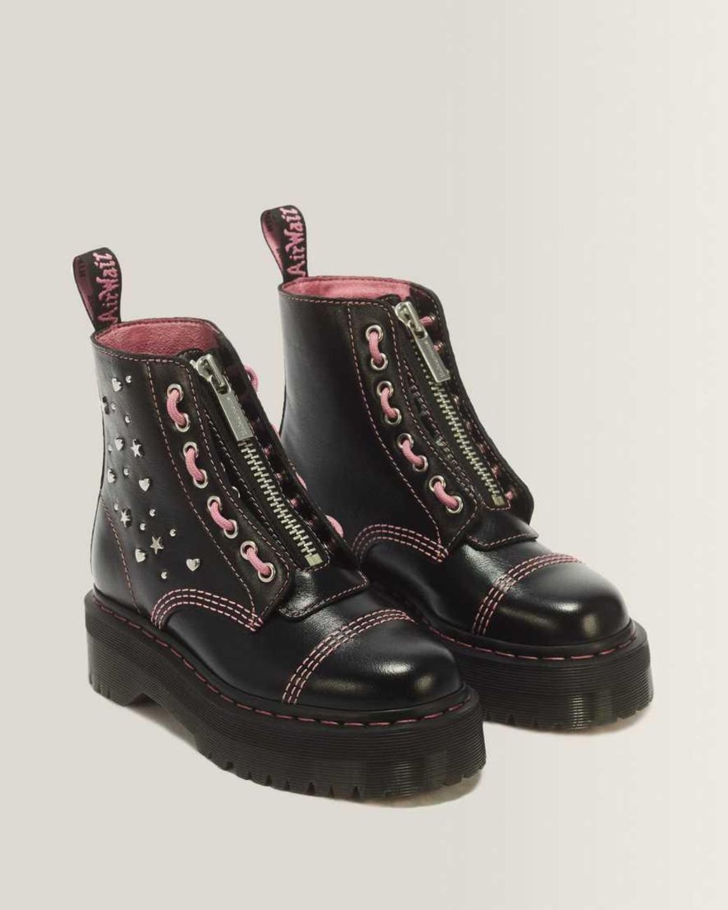 Dr. Martens Black Sinclair Hearts & Stars 8 Eye Leather Platform Boots