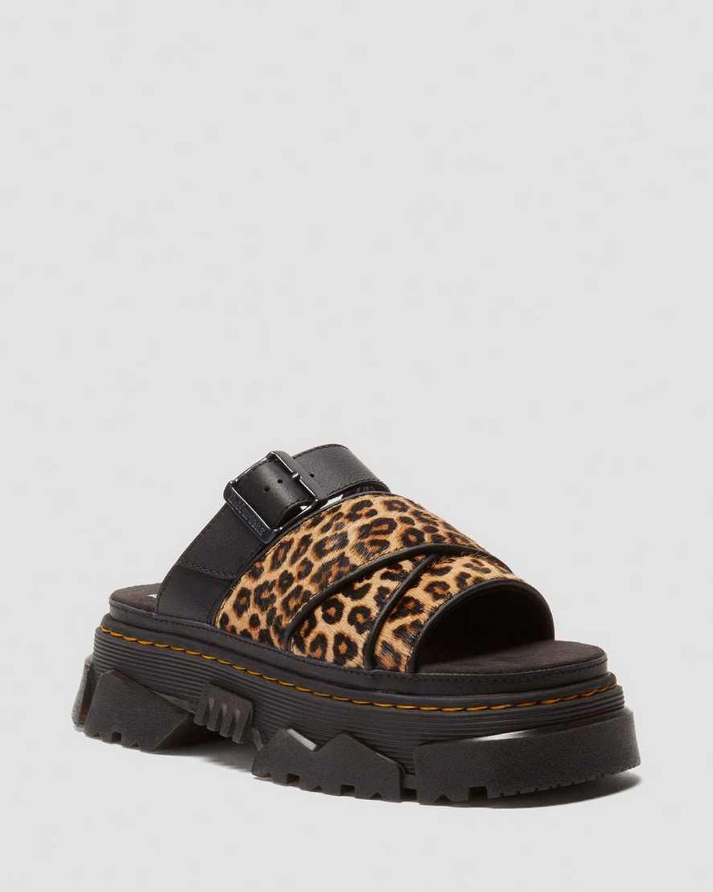 Dr. Martens Black Mattison Leopard Slide Sandals