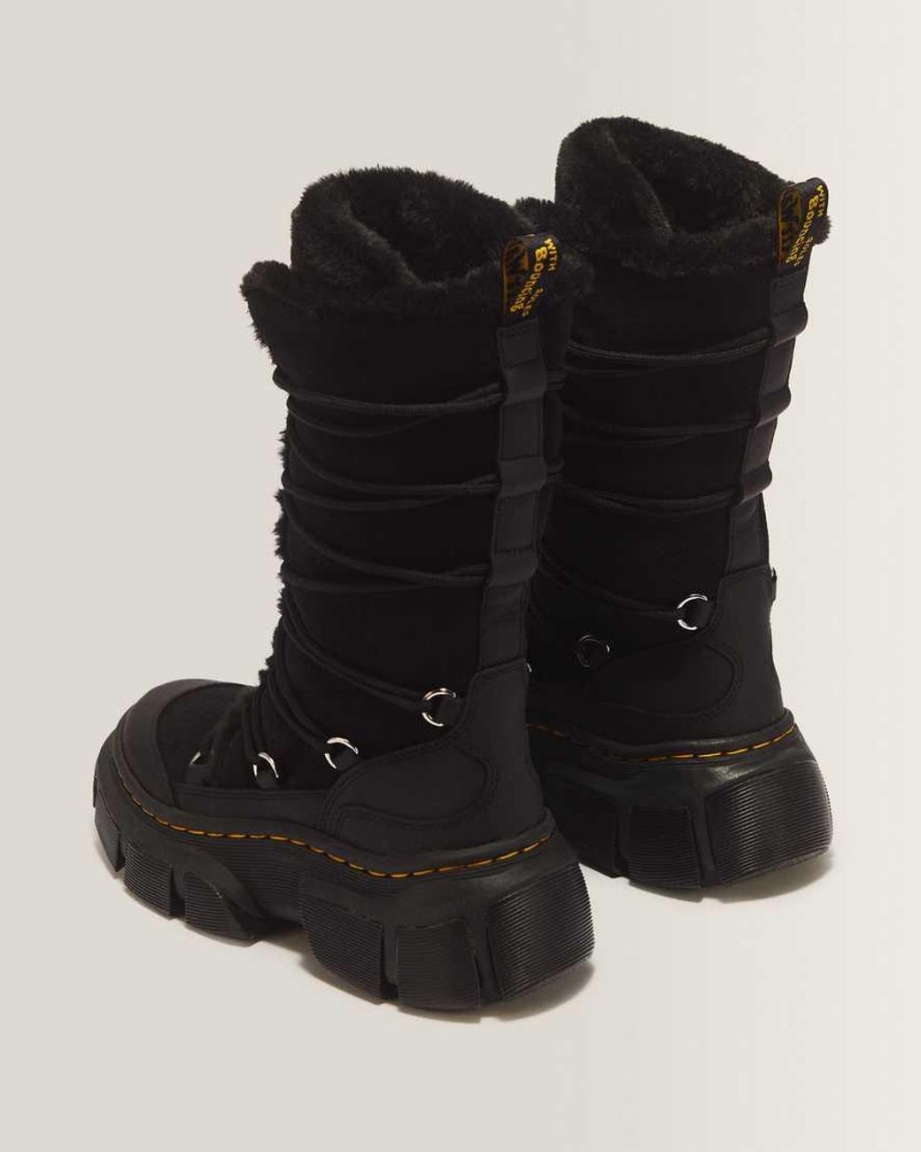 Dr. Martens Black Dmxl 7 Tie Faux Fur & Leather Boots