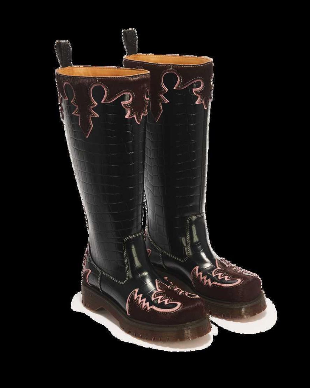Dr. Martens Black Rejena Hi Croc Emboss & Hair On Leather Boots