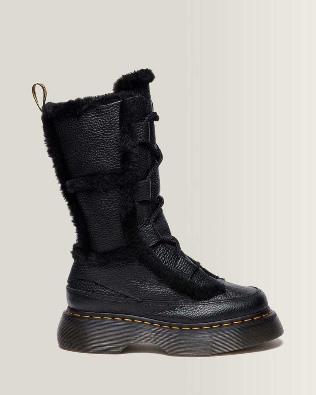 Dr. Martens Black Buzz Lace Up Faux Fur Lined Milled Nappa Leather Boots