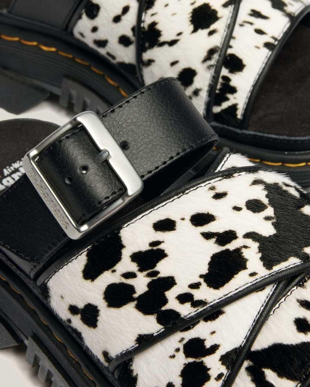 Dr. Martens Black Mattison Slides Dalmatian Hair On Leather Sandals