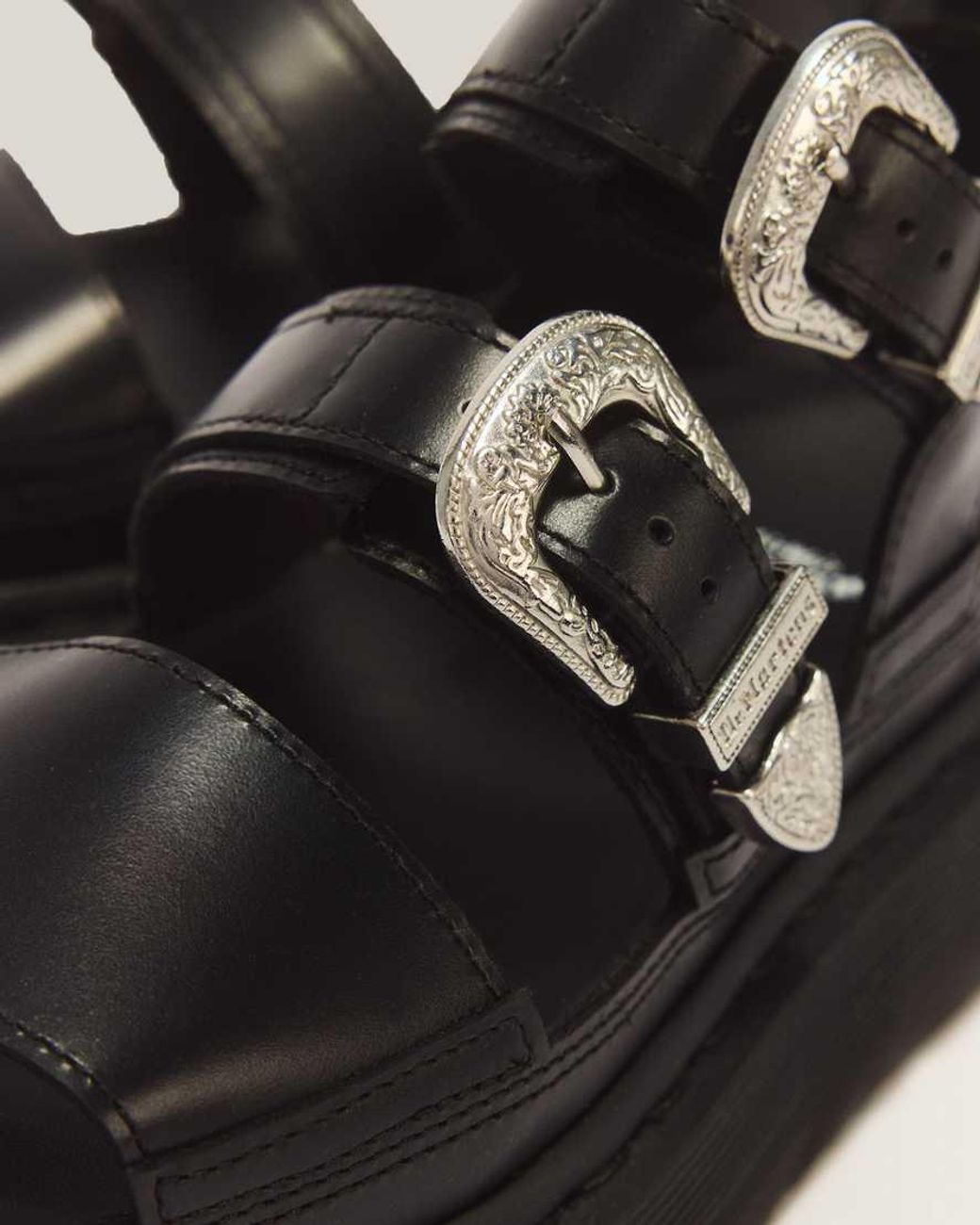 Dr. Martens Black Gryphon Quad Leather Gladiator Platform Sandals