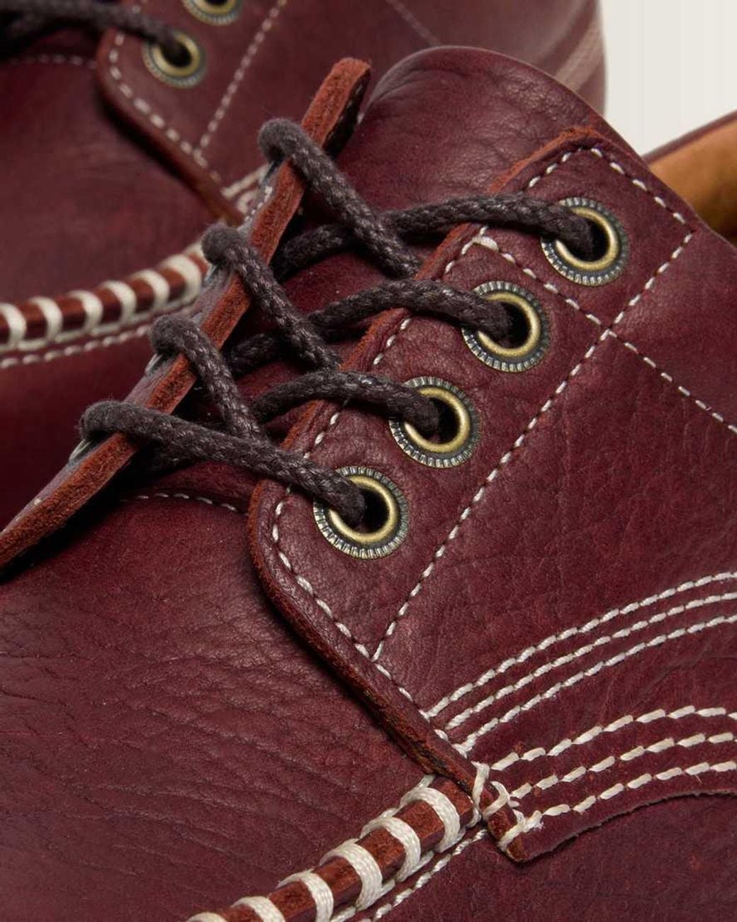 Dr. Martens Red Lowell Wild Grain Leather Moc Toe Shoes for men