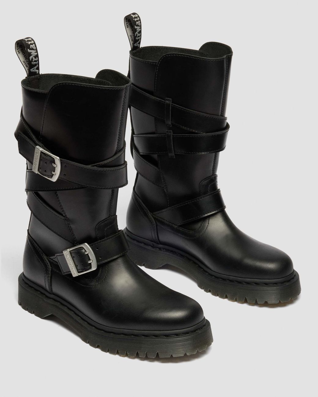 Dr. Martens Anistone Leren Biker Laarzen Met Twee Riemen in het Black