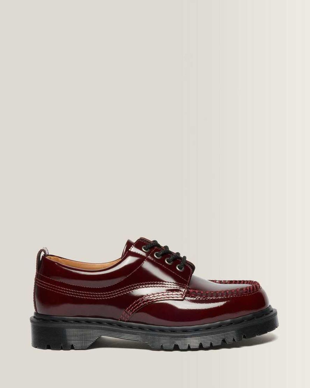 Dr. Martens Red Laque Leather Lowell Laque Moc Toe Shoes for men
