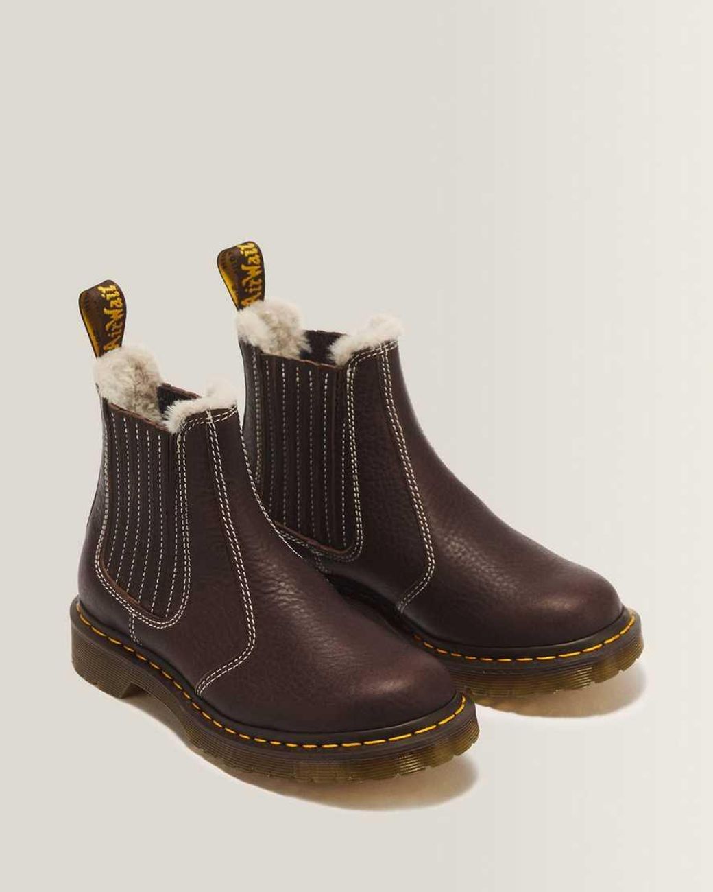 Dr. Martens Brown 2976 Leonore Ii Faux Fur Lined Grizzly Leather Chelsea Boots