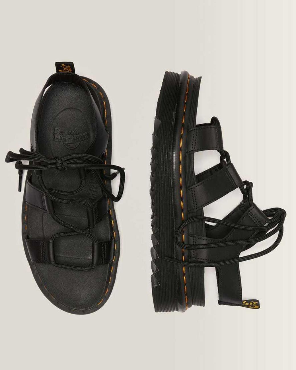 Dr. Martens Black Nartilla Hydro Leather Gladiator Sandals