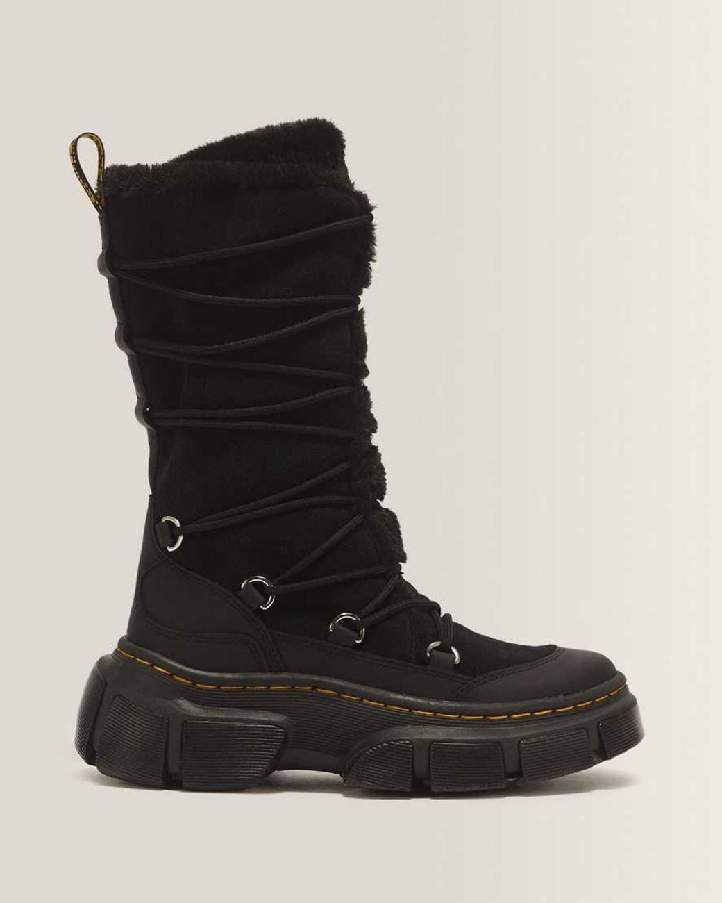 Dr. Martens Black Dmxl 7 Tie Faux Fur & Leather Boots