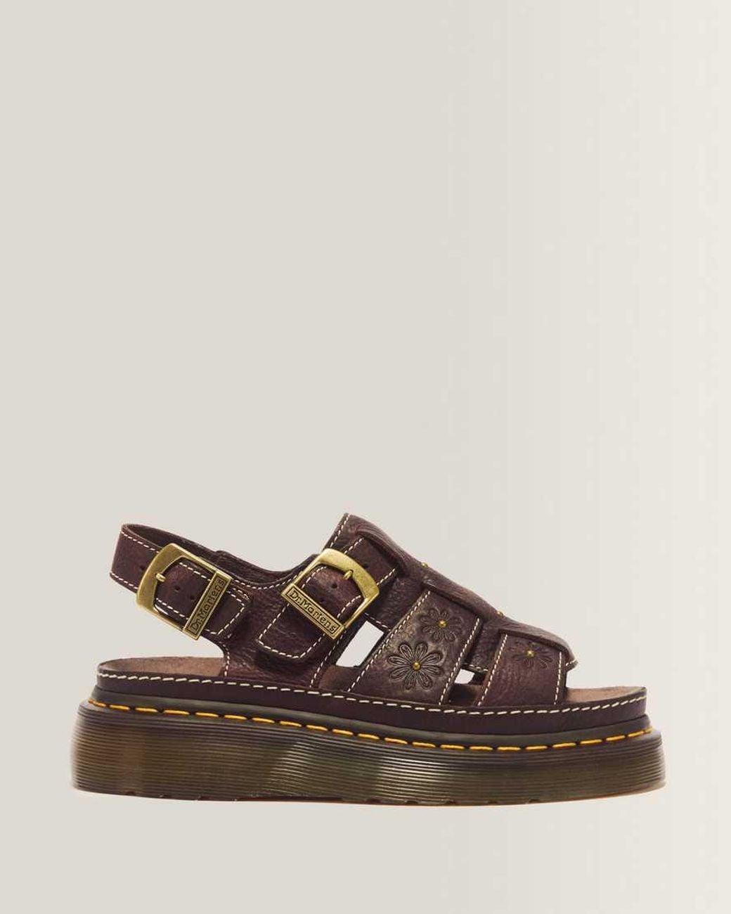 Dr. Martens Brown Wrenlie Open Toe Grizzly Leather Fisherman Platform Sandals