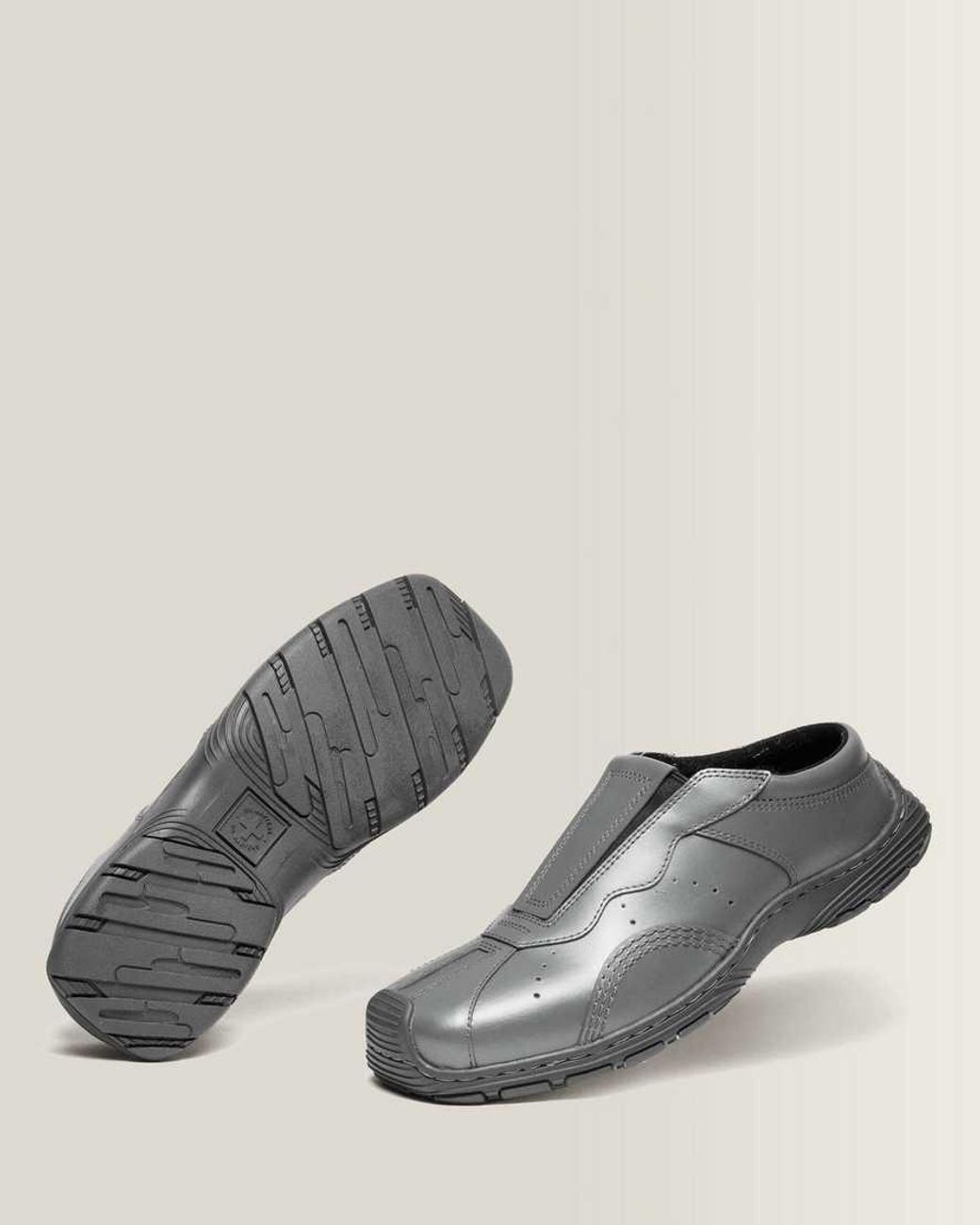 Dr. Martens Gray Aurix Satin Finish Leather Mules Shoes for men