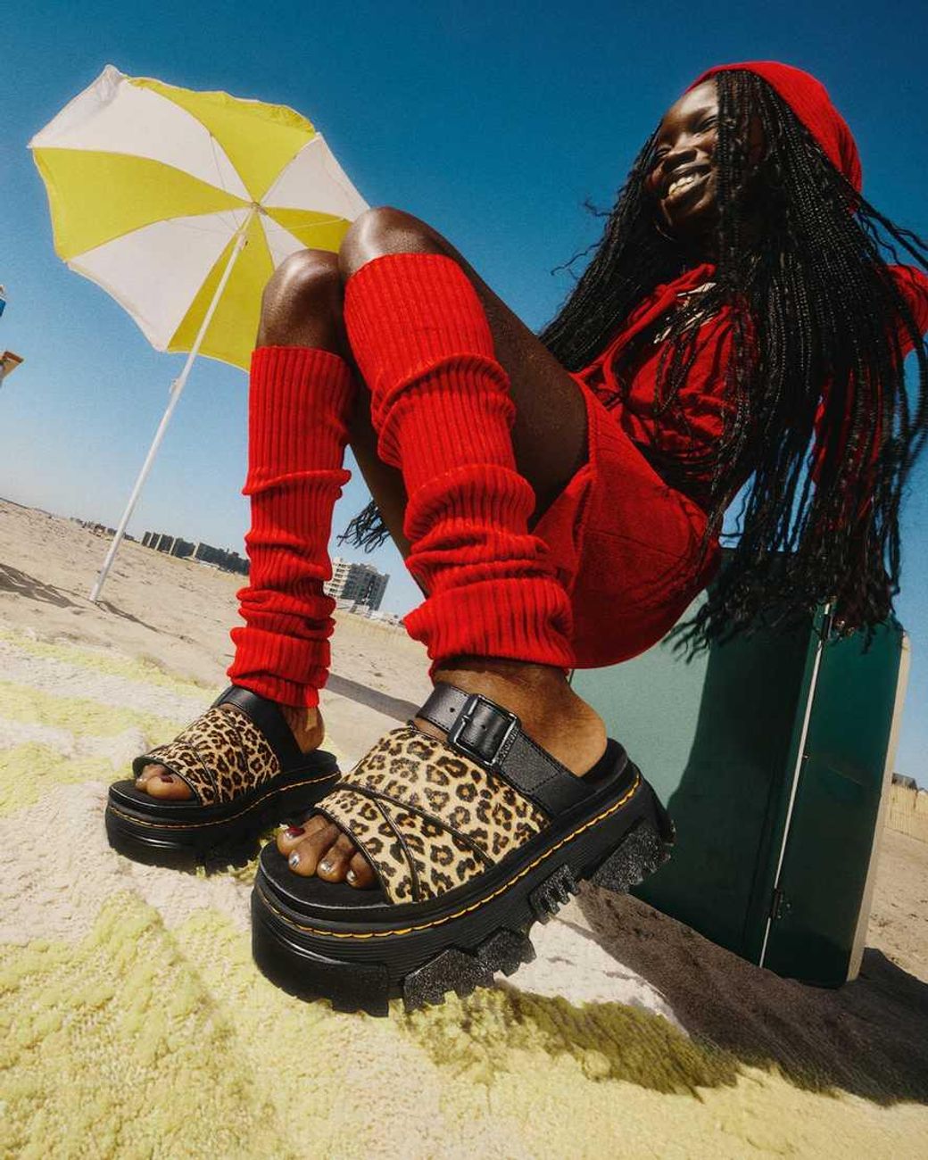 Dr. Martens Black Mattison Leopard Slide Sandals
