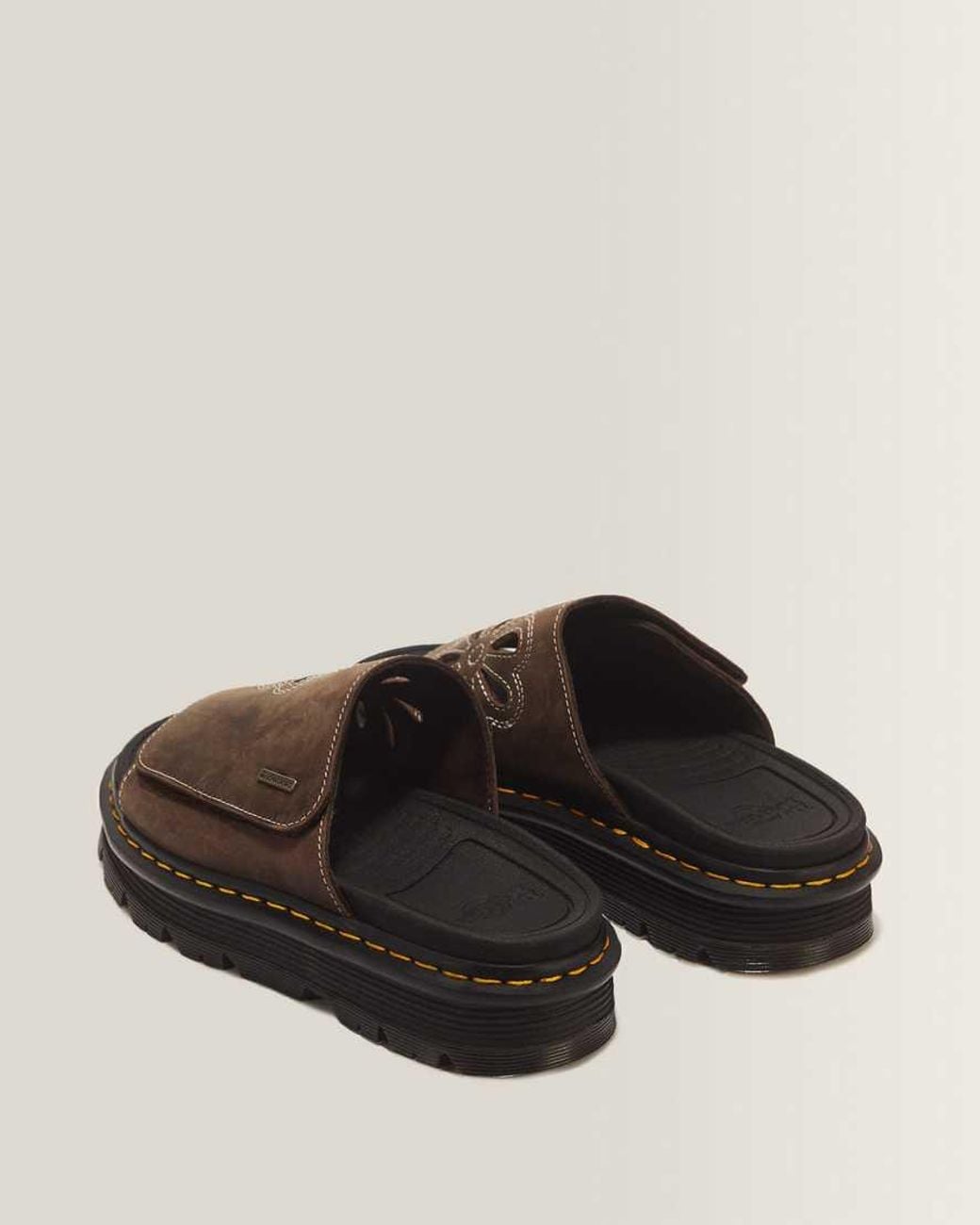 Dr. Martens Brown Zebzag Flower Crazy Horse Leather Slides