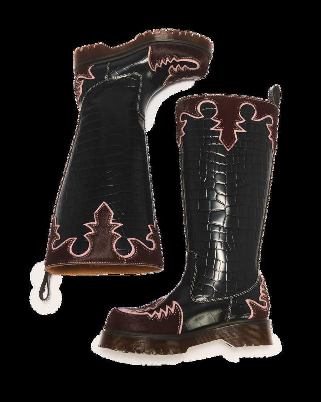 Dr. Martens Black Rejena Hi Croc Emboss & Hair On Leather Boots