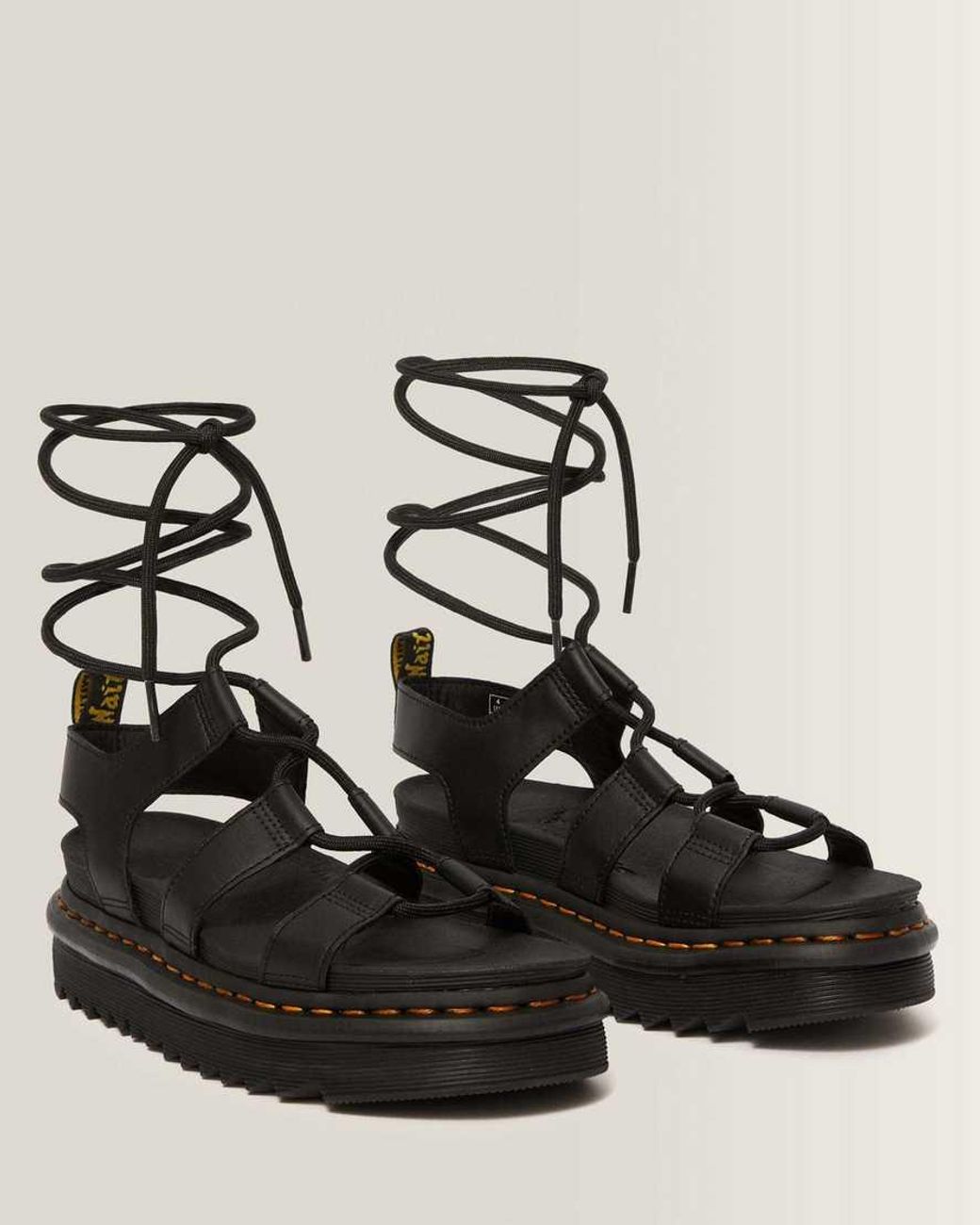 Dr. Martens Black Nartilla Hydro Leather Gladiator Sandals