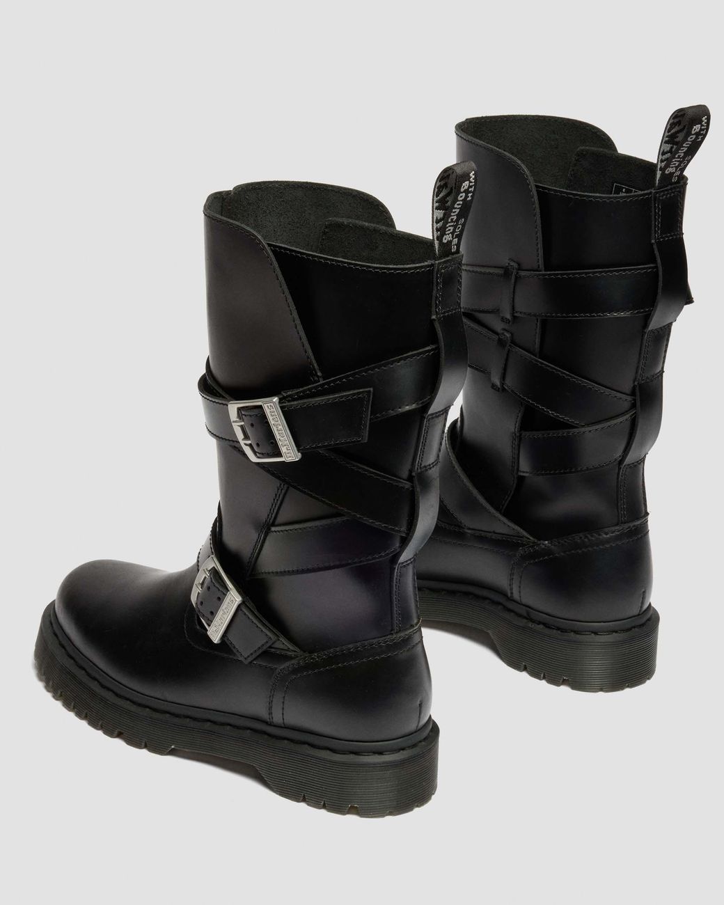 Dr. Martens Anistone Leren Biker Laarzen Met Twee Riemen in het Black