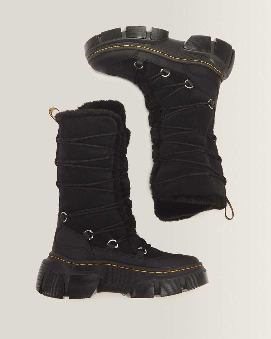 Dr. Martens Black Dmxl 7 Tie Faux Fur & Leather Boots