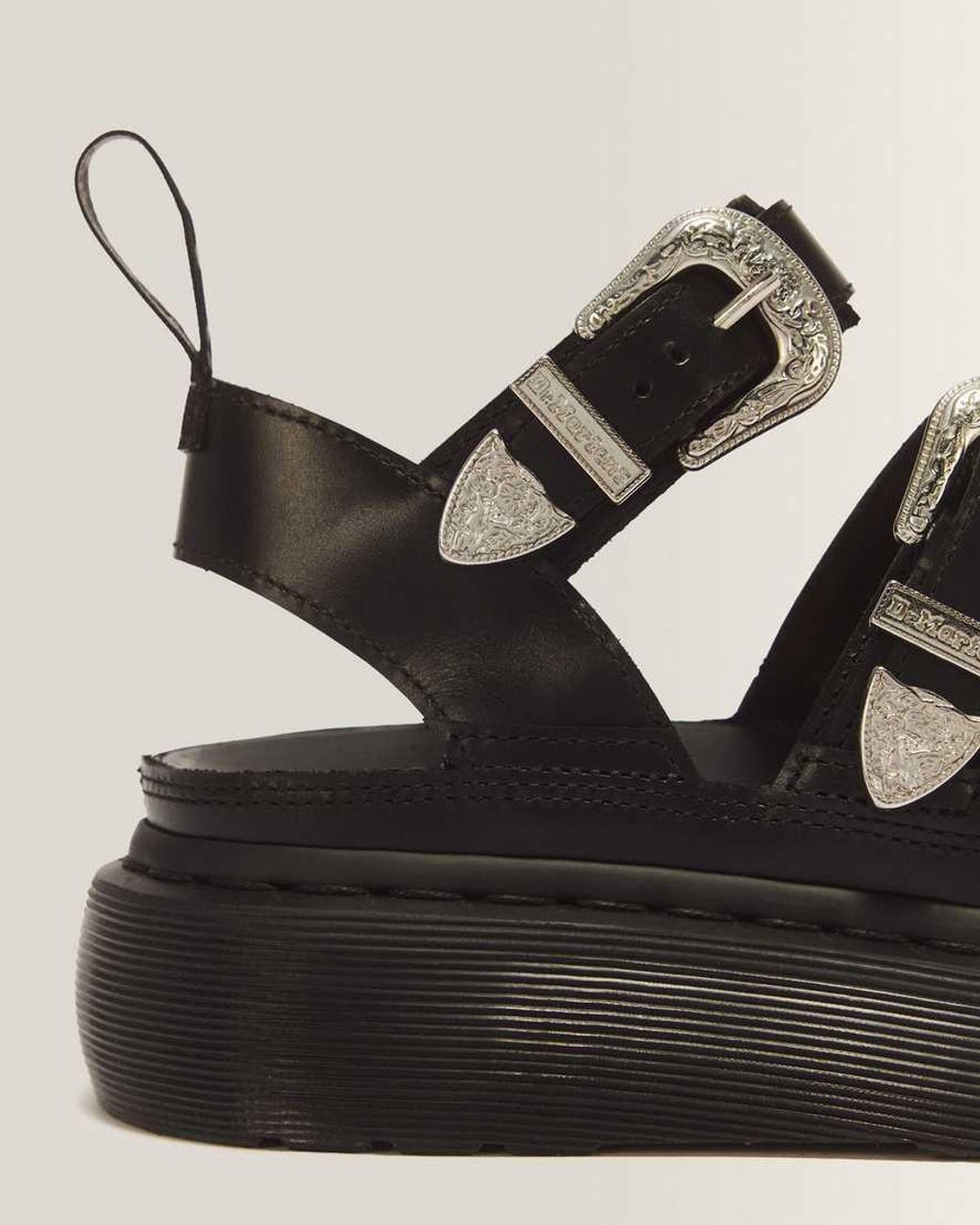 Dr. Martens Black Gryphon Quad Leather Gladiator Platform Sandals