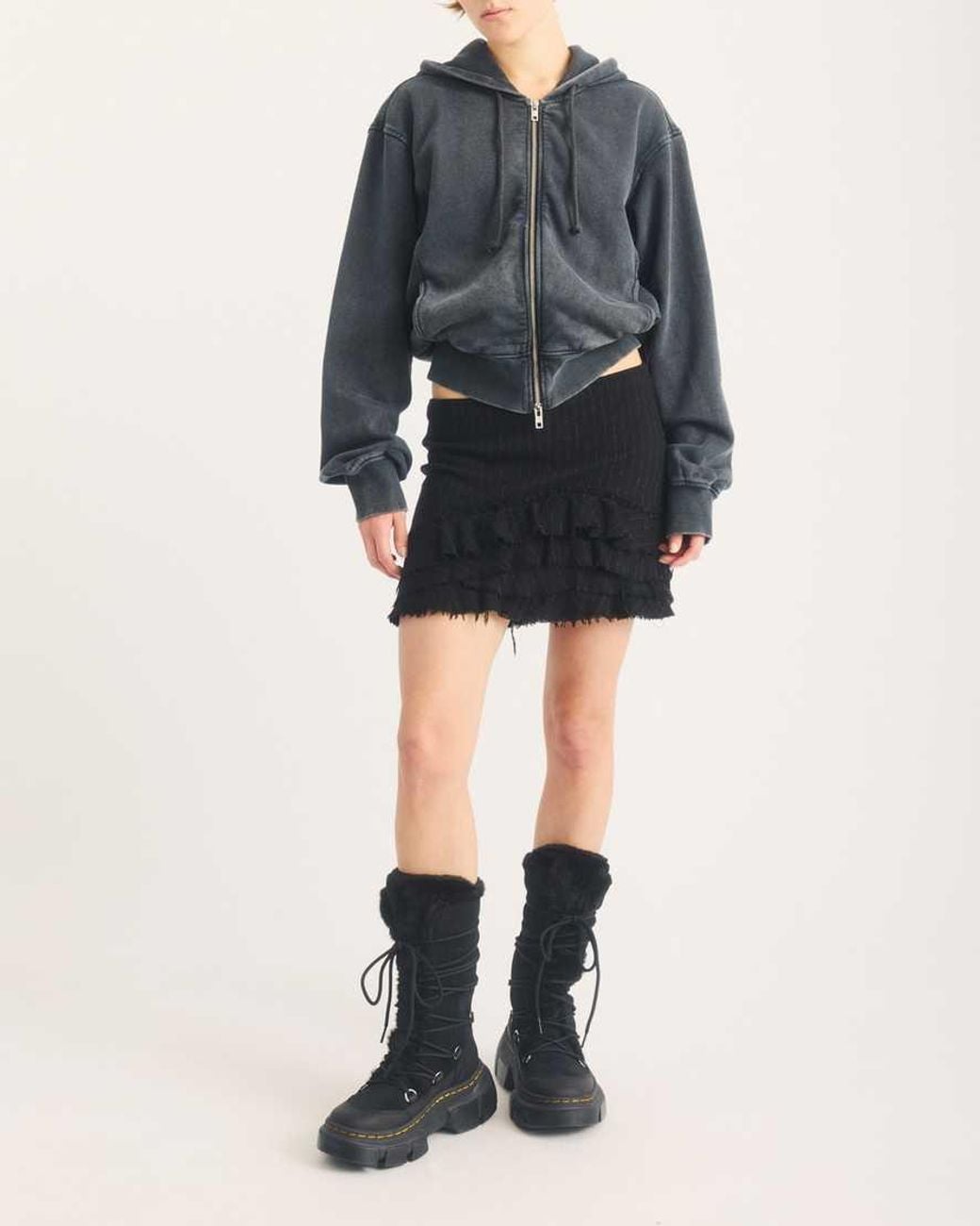 Dr. Martens Black Dmxl 7 Tie Faux Fur & Leather Boots