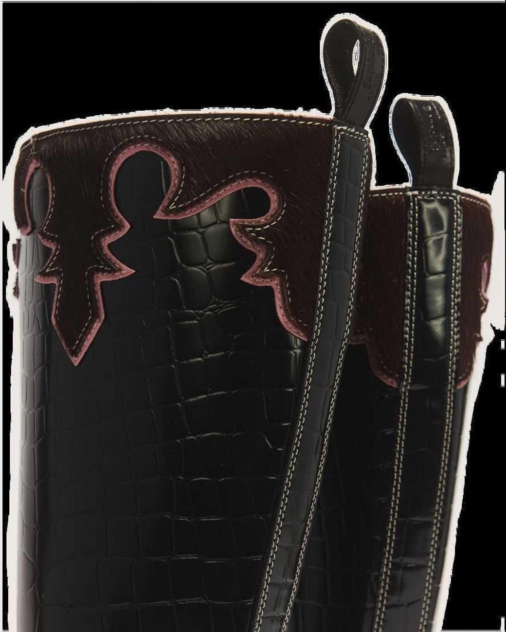 Dr. Martens Black Rejena Hi Croc Emboss & Hair On Leather Boots