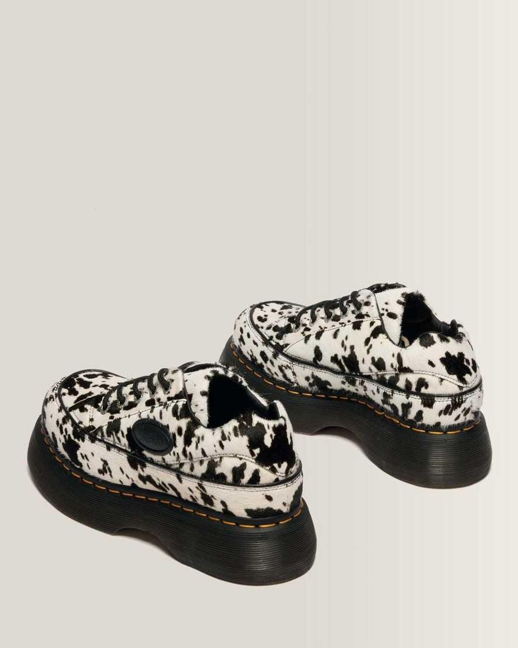 Dr. Martens Black Buzz -Eye Dalmatian Hair On Leather Shoes