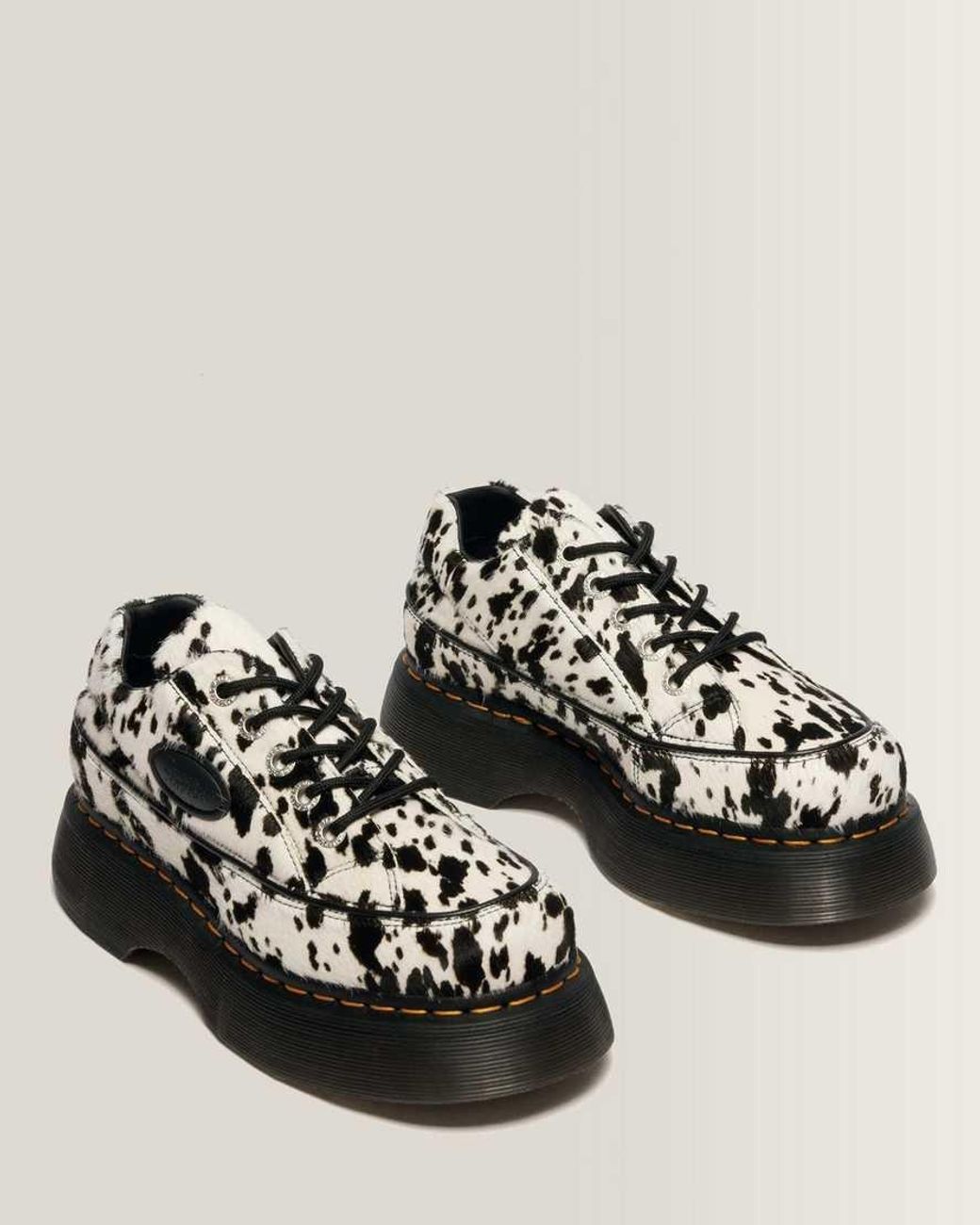 Dr. Martens Black Buzz -Eye Dalmatian Hair On Leather Shoes