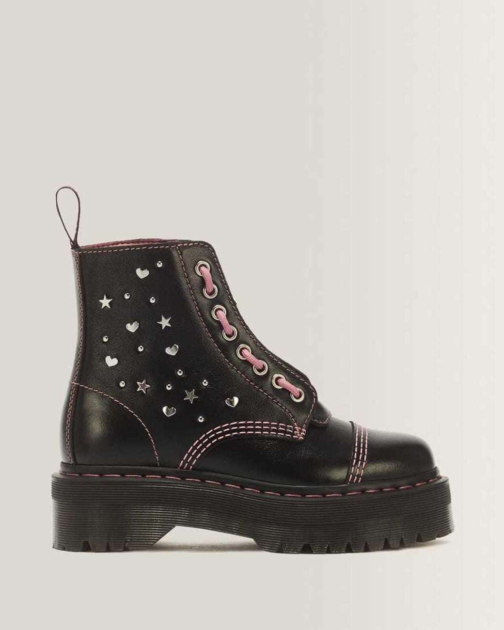 Dr. Martens Black Sinclair Hearts & Stars 8 Eye Leather Platform Boots