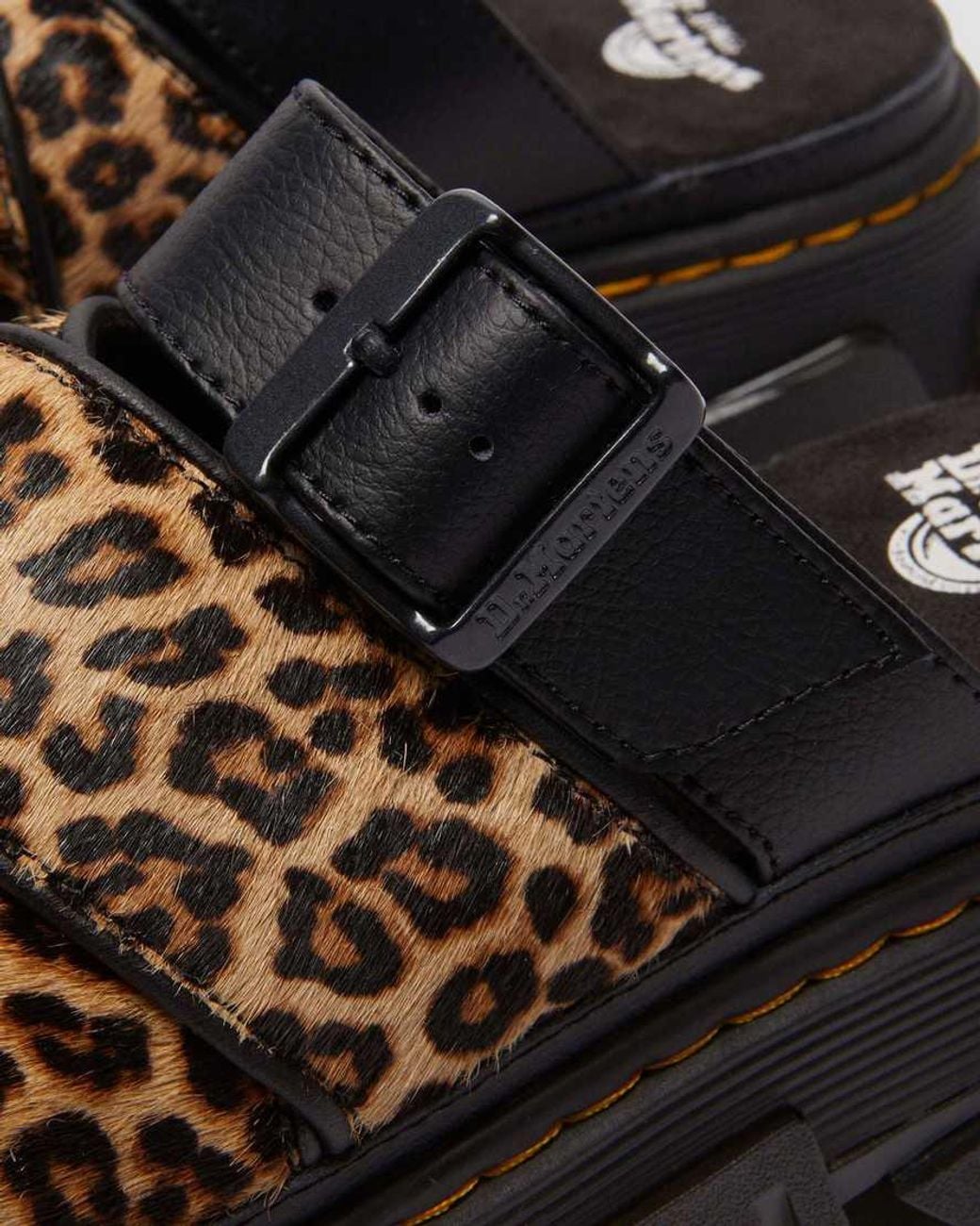 Dr. Martens Black Mattison Leopard Slide Sandals