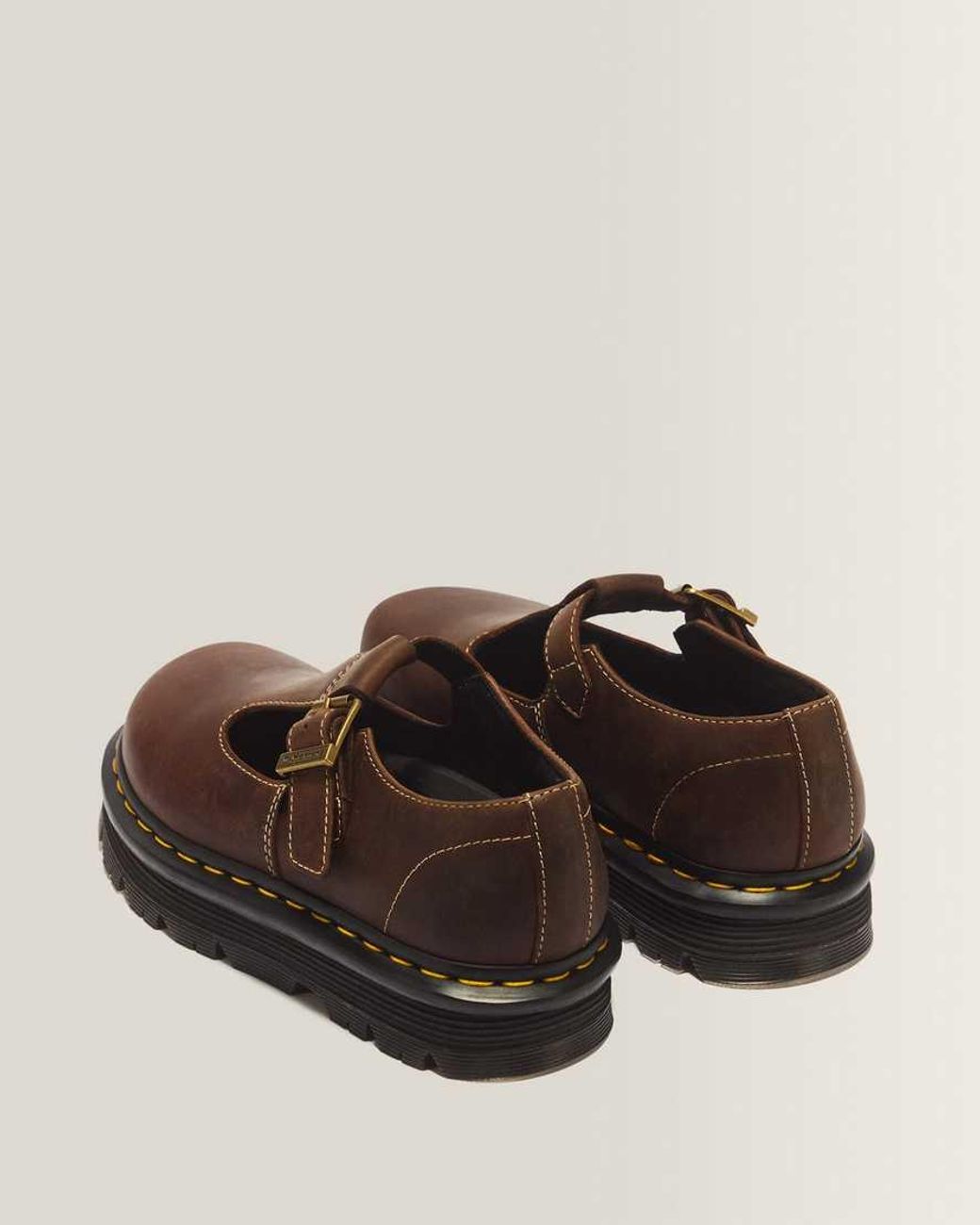 Dr. Martens Brown Zebzag Crazy Horse Leather Mary Jane Shoes
