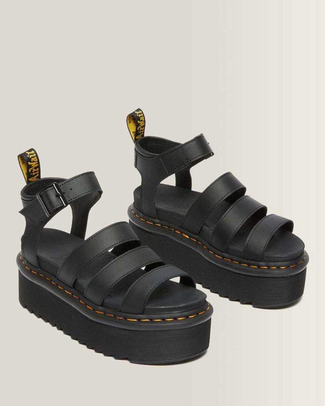 Dr. Martens Black Blaire Quad Hydro Leather Platform Gladiator Sandals