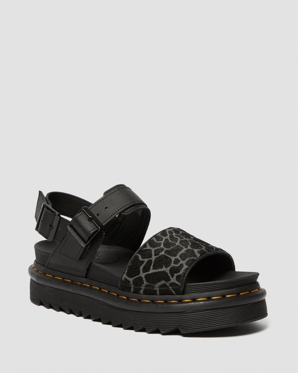 Dr. Martens Voss Animal Print Leather Strap Sandals in Black - Lyst